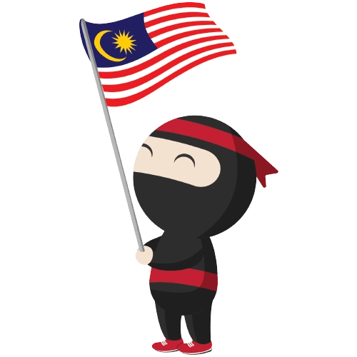 Happy Ryo holding on to a flag of Malaysia where Ninja Van is operating at